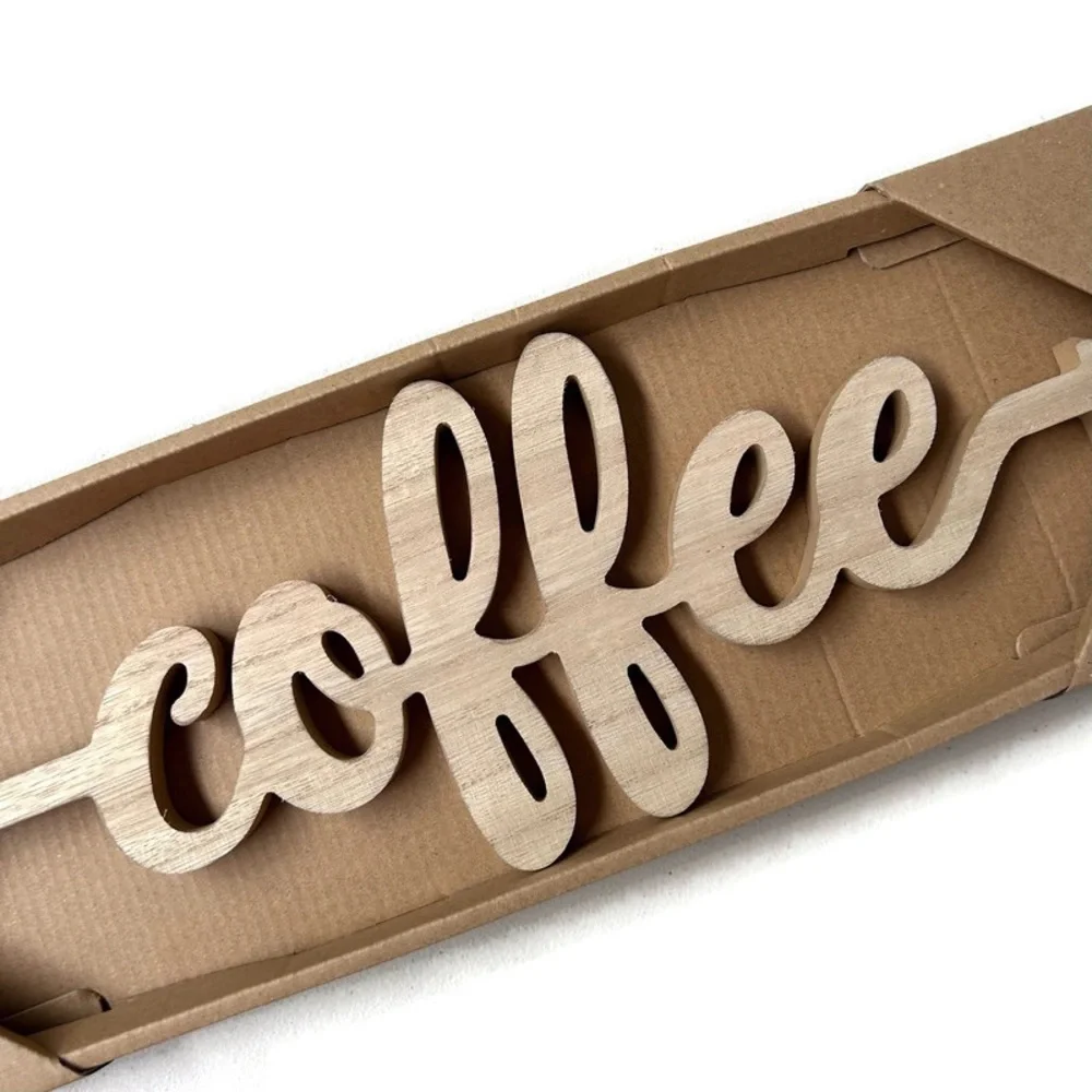 Coffee Bar Wood Wall Sign Natural Rustic Kitchen Cafe Decor NIB Coffee Station